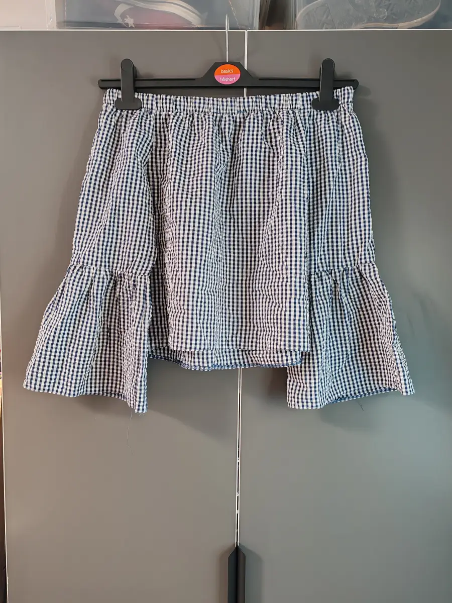 New Look Navy Gingham Off-The-Shoulder Bardot Top Size 10