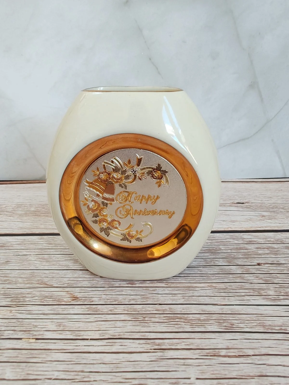 Vintage Japanese "The Art of Chokin" 24KT Gold Edged Happy Anniversary Vase
