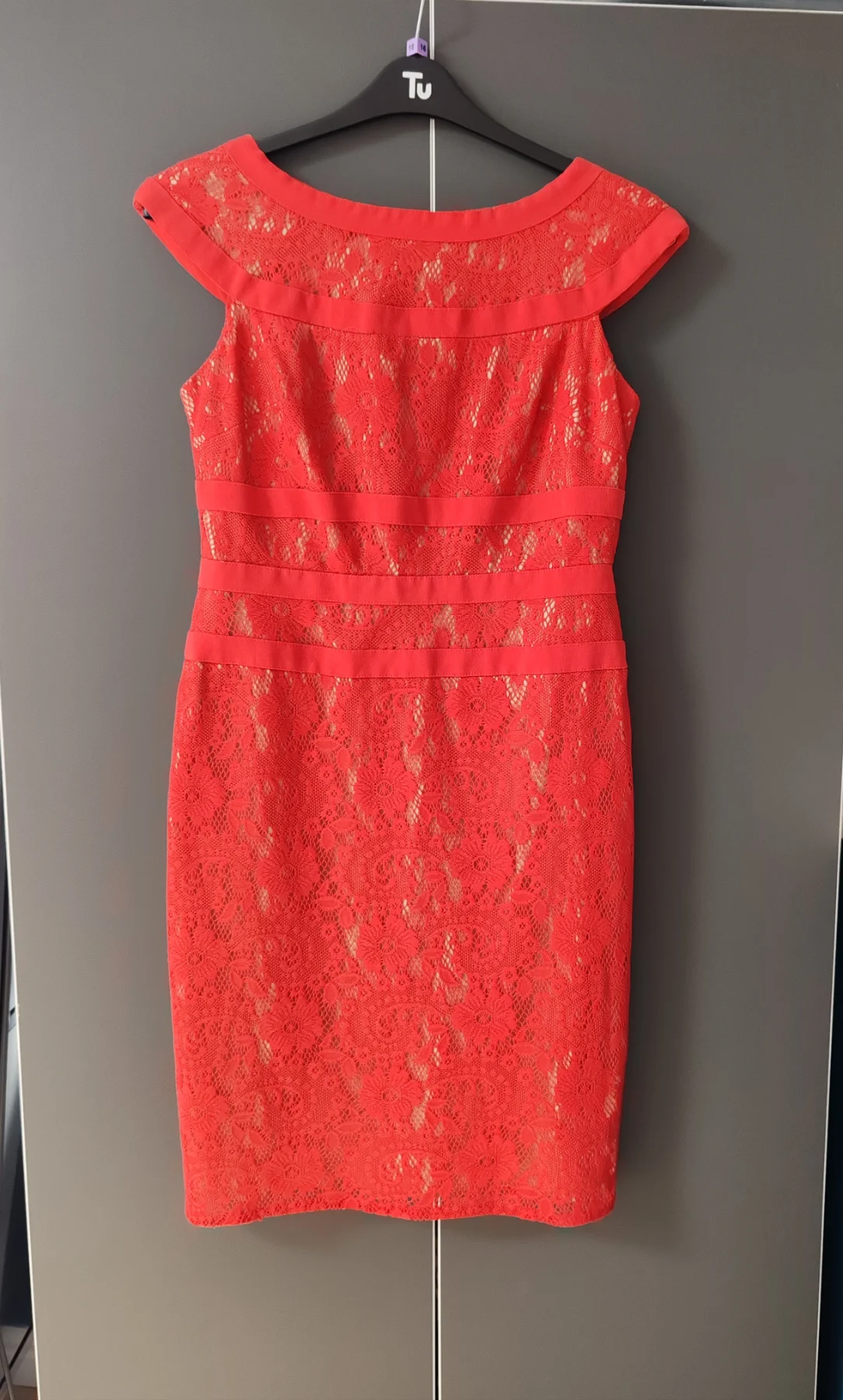 Adrianna Papell Red Lace Cocktail Sheath Dress