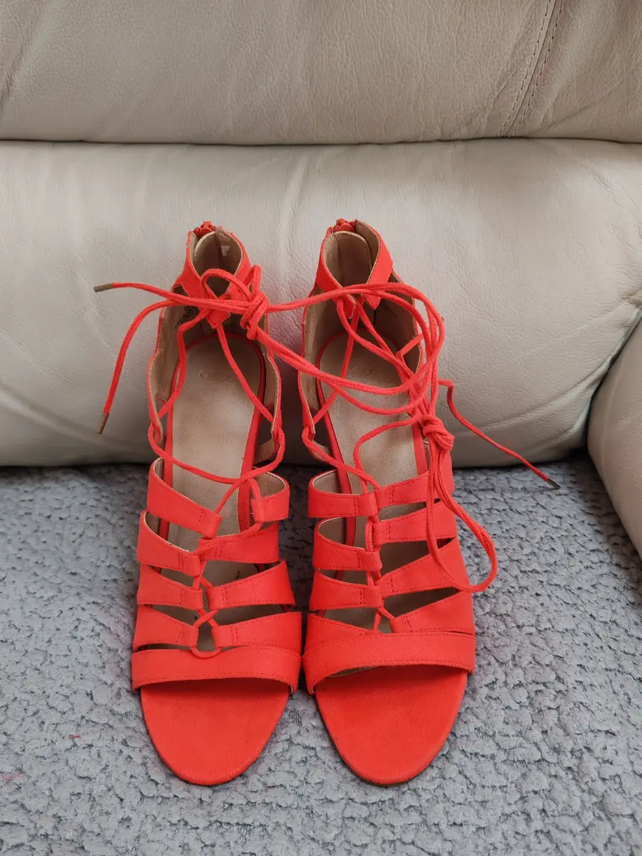 ASOS bright red/orange tie up heels - size UK 6