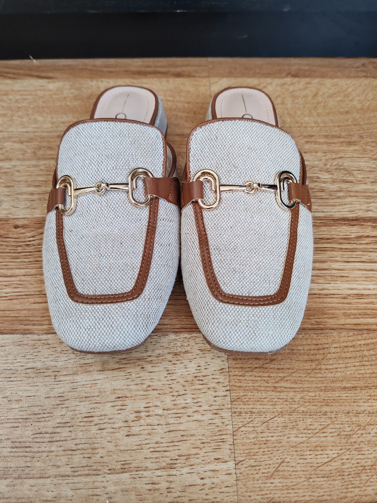 CLN Elissa Linen Horsebit Mule Loafers Flat Shoes Beige Brown Size 36 (UK 3)