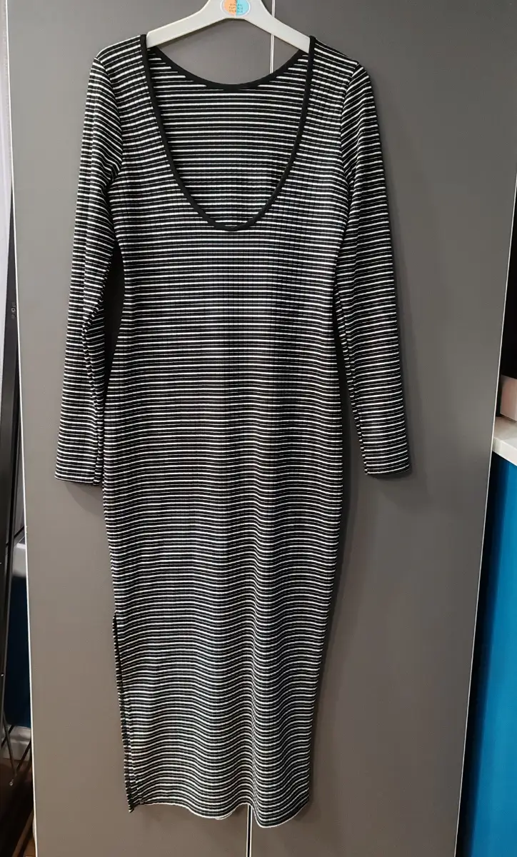 New look black & white striped ribbed dress - UK 12