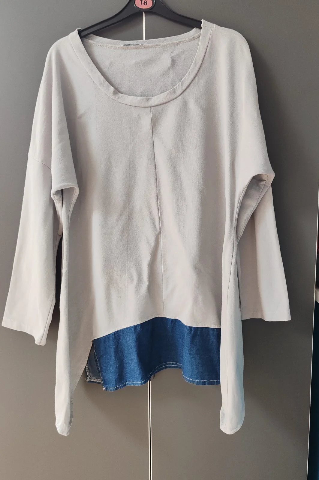 Kereszyn Made in Italy Grey Asymmetric Denim Trim Top Size 18