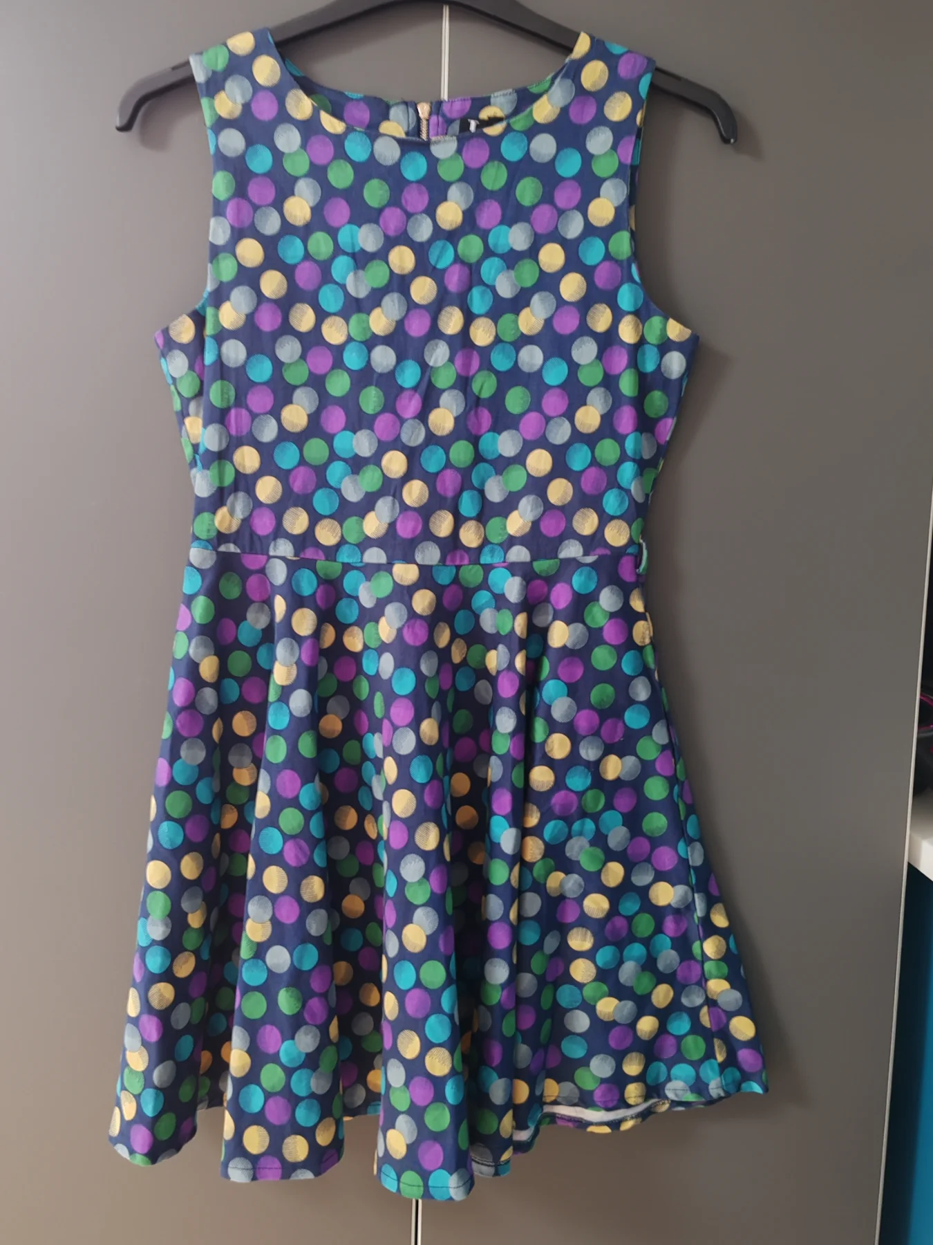 Izabel London Multi-Colour Polka Dot Cotton A-Line Dress with Pockets - Size 12