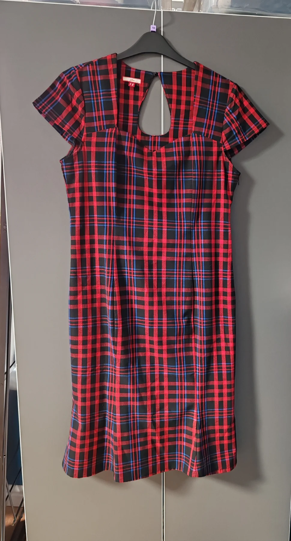 Joe Browns Tartan Wiggle Dress | Size UK 14 | Red Plaid Sweetheart Keyhole