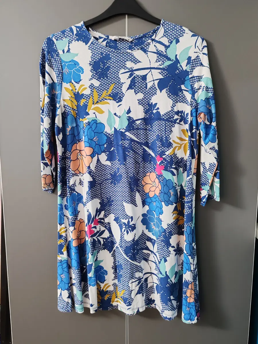 Tu Blue Floral Pattern 3/4 Sleeve Tunic Dress Size 16