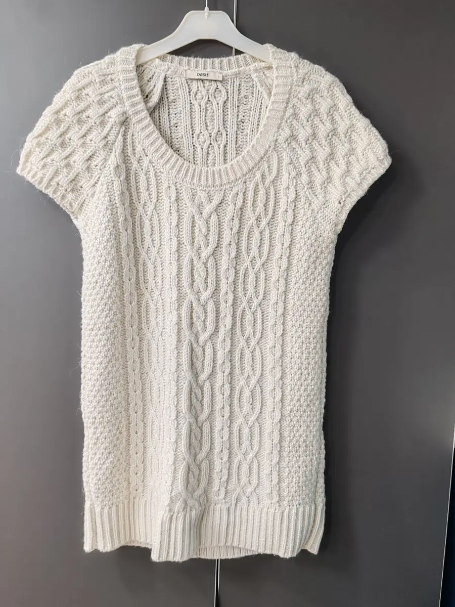 Oasis Cream Cable Knit Short Sleeve Longline Top / Dress - Size L