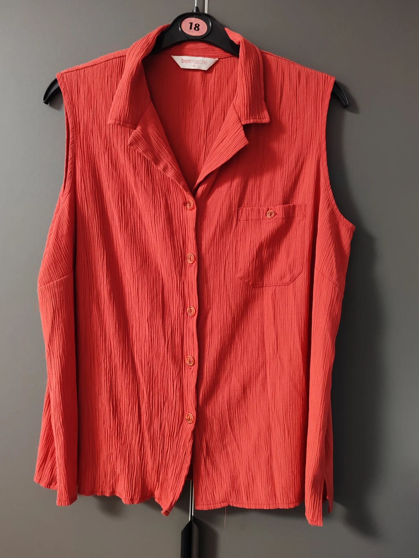 Bonmarché Coral Terracotta Sleeveless Seersucker Blouse Shirt Size 18