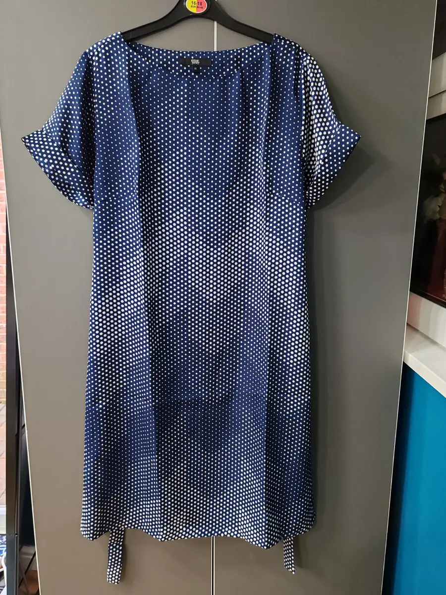 Simon Jersey navy & white geometric dot shift dress - Size 14