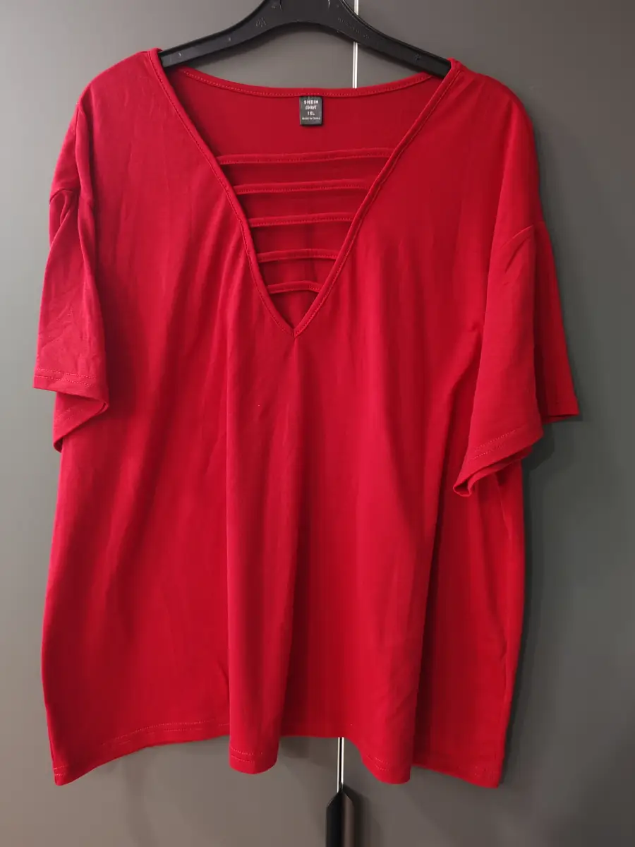 Shein red V-neck cut-out strappy detail top - Size 1XL