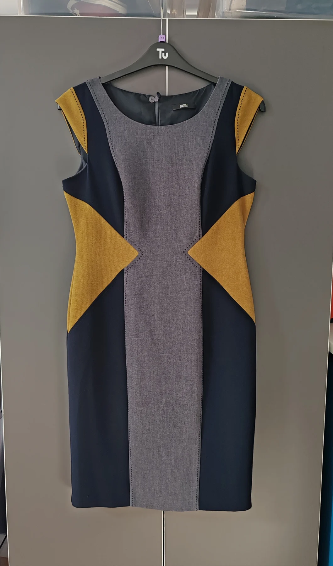 Marks & Spencer Colorblock Bodycon Shift Dress | Size UK 12 | Navy Gray Mustard