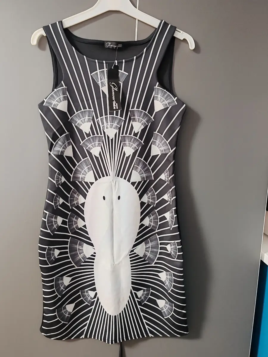 GlamourBabe black & white art deco print mini dress - Size 12 - NWT