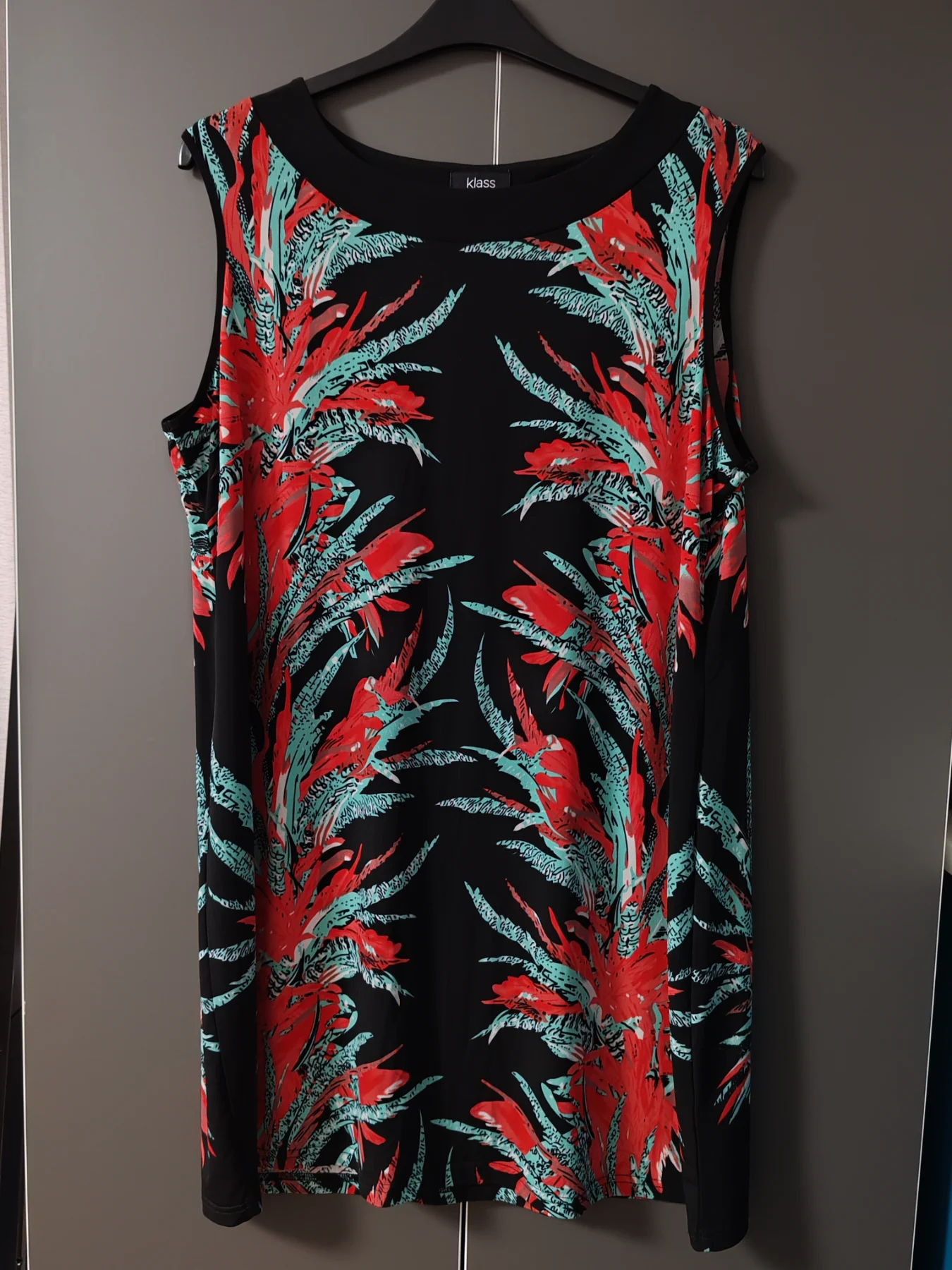 Klass Black Coral Aqua Tropical Print Sleeveless Dress - Size XXL