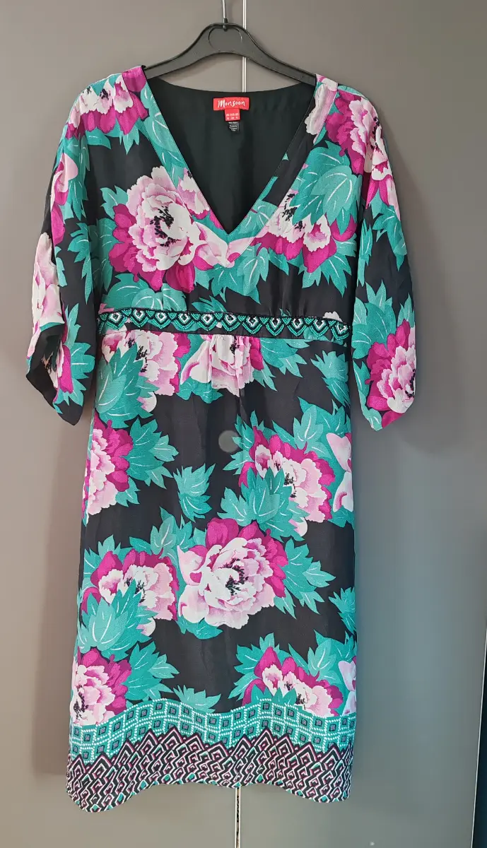 Monsoon 100% Silk Floral Midi Dress Size 10