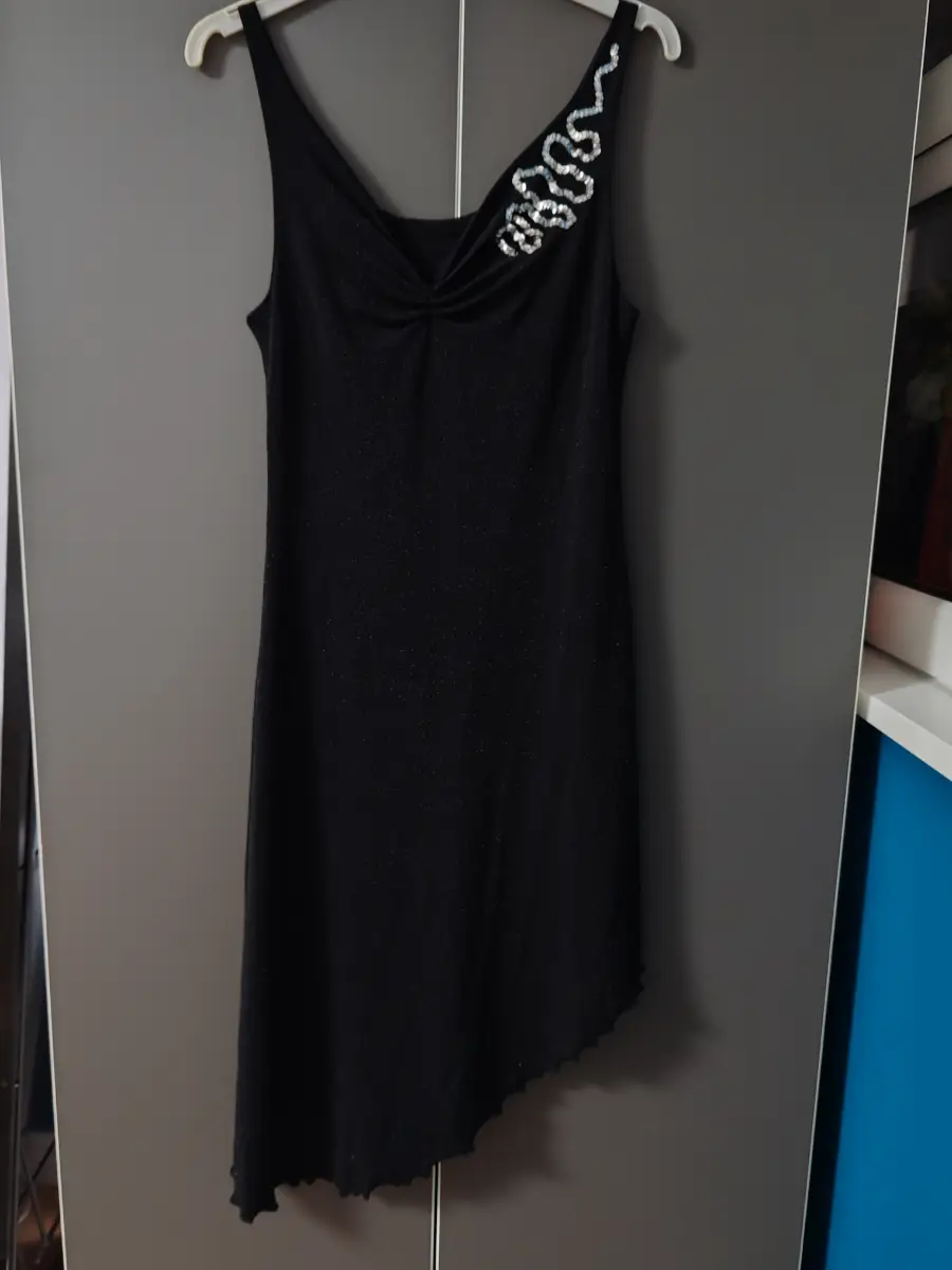 Black Asymmetric Embellished Cocktail Dress