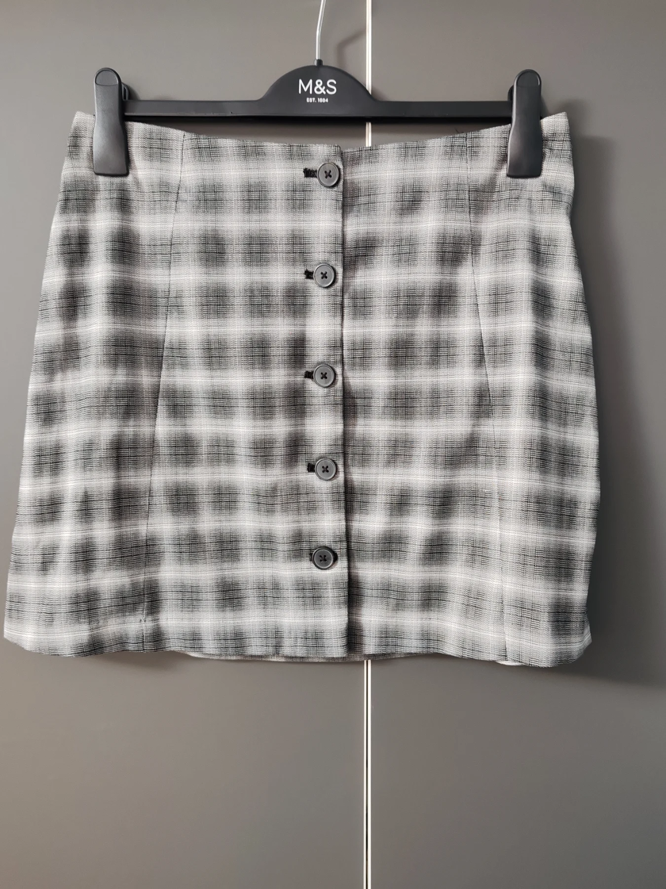 Monki Monochromatic Check Button-Through Mini Skirt Size UK 12 / EU 40