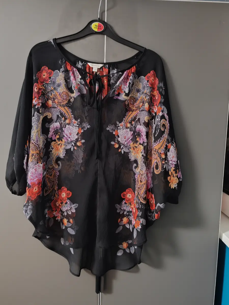 Monsoon Black Floral Paisley Kimono Kaftan Blouse Size S