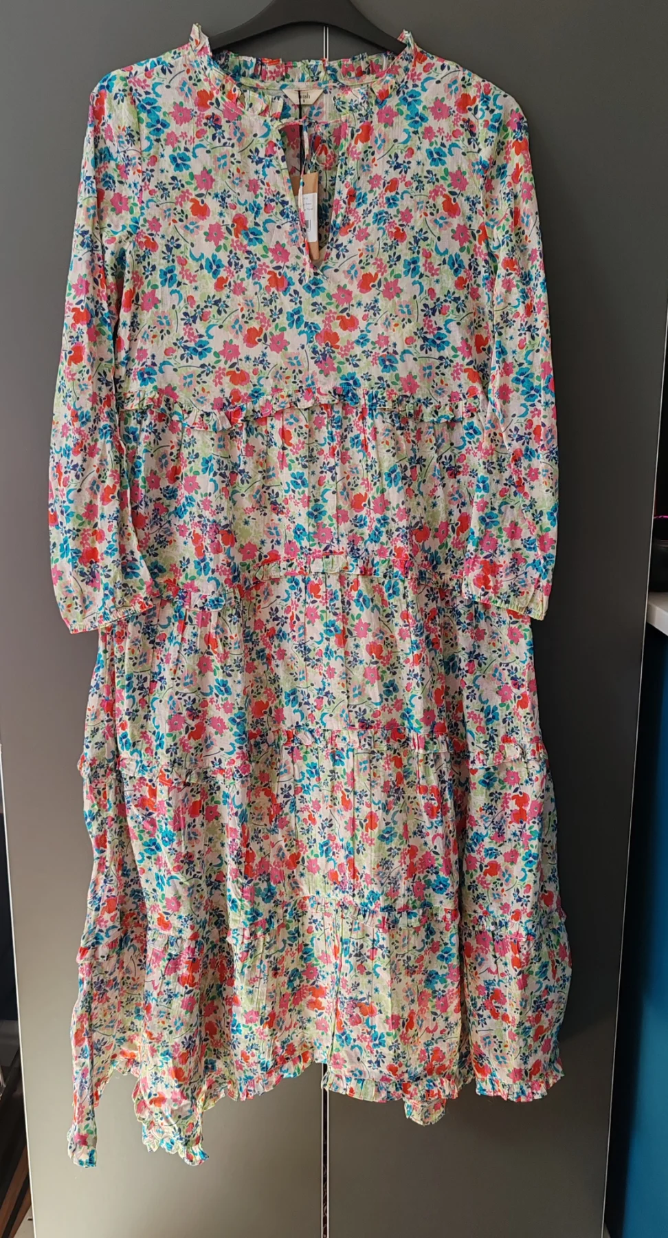Hush Cotton Hilja Dress Light Graphic Floral Size 8 Boho Tiered Maxi