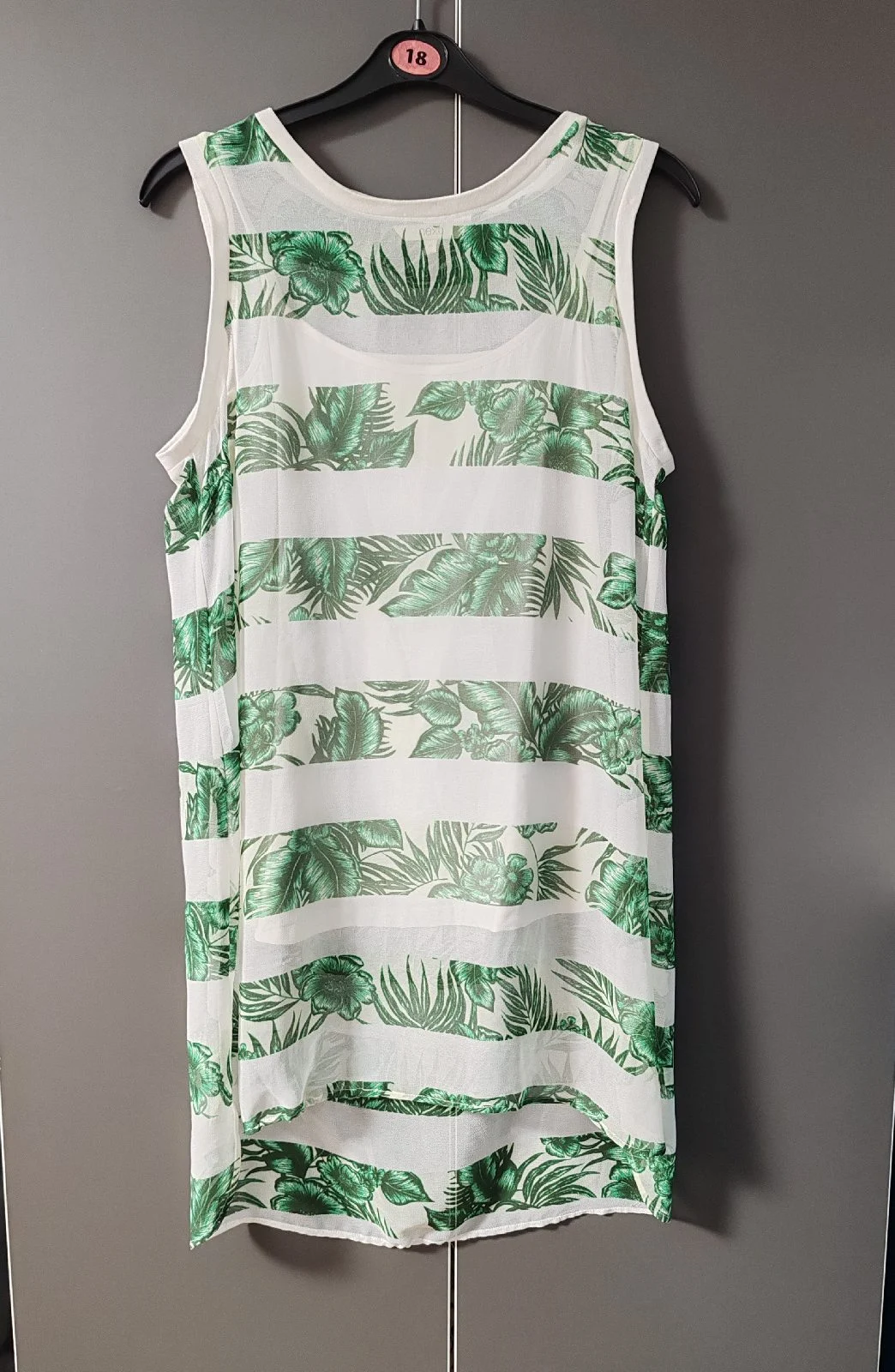 Next Green Tropical Palm Print 2-Piece Tunic Tank Top & Cami Set - Size UK 14