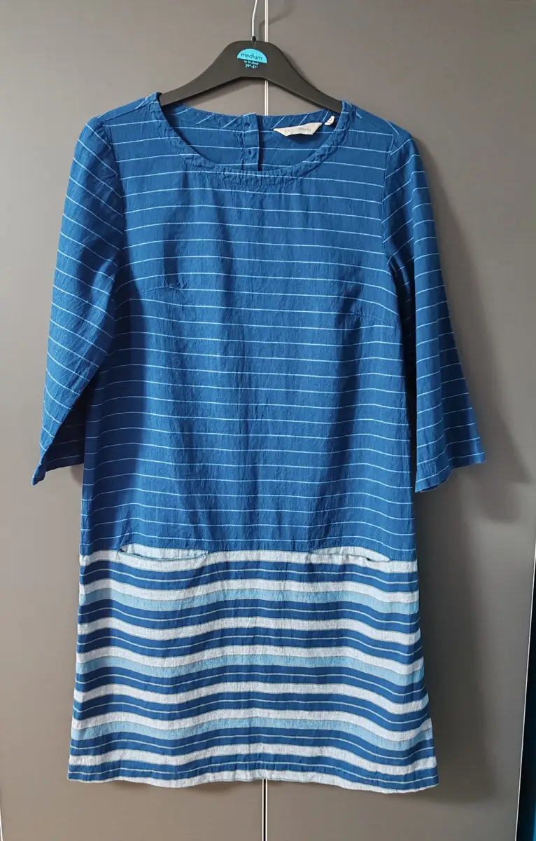 Seasalt Cornwall Hendra Vean Blue Striped Cotton Linen Dress Size 10