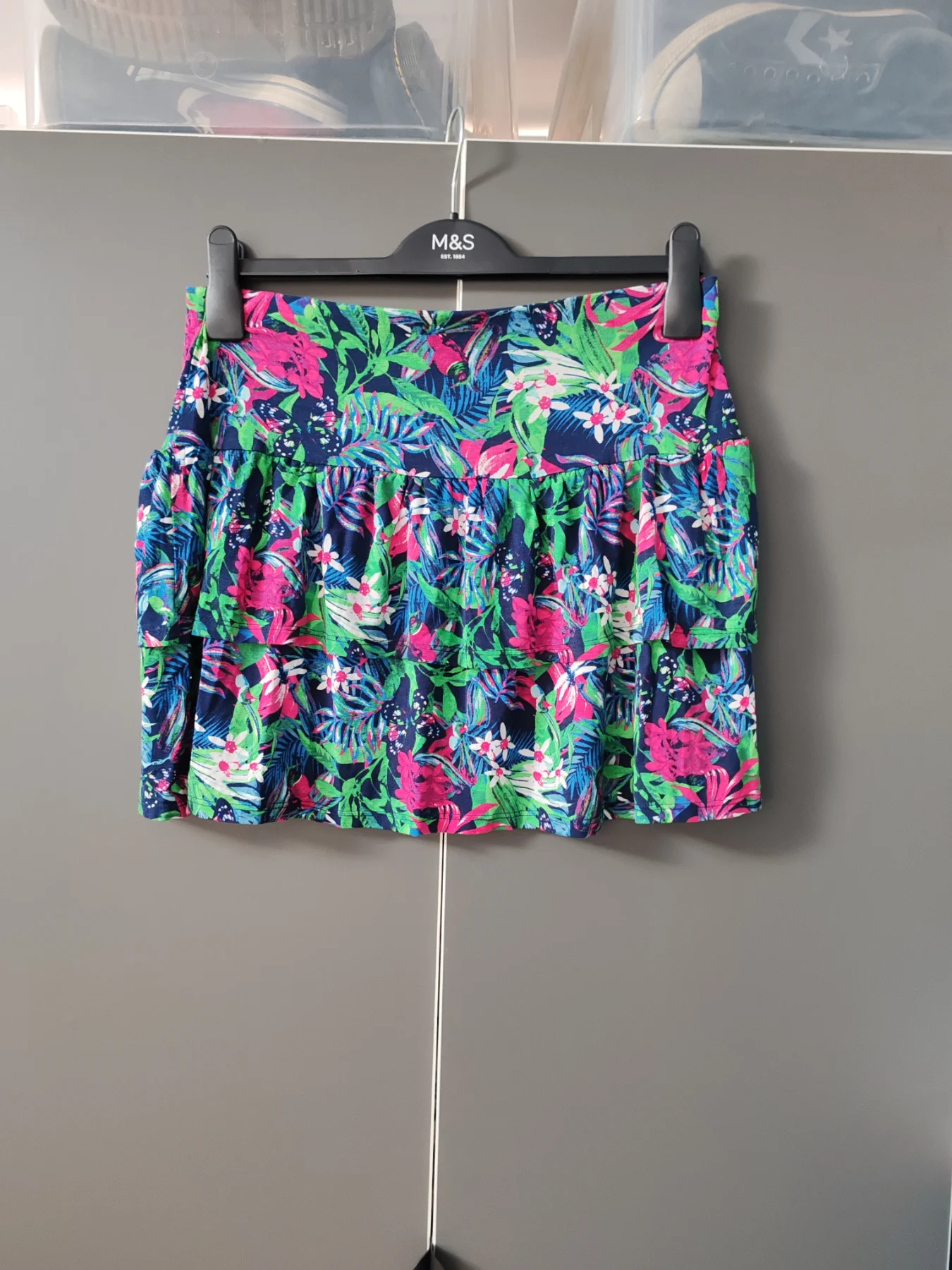 George At Asda Tropical Floral Tiered Ruffle Mini Skirt Size UK 12