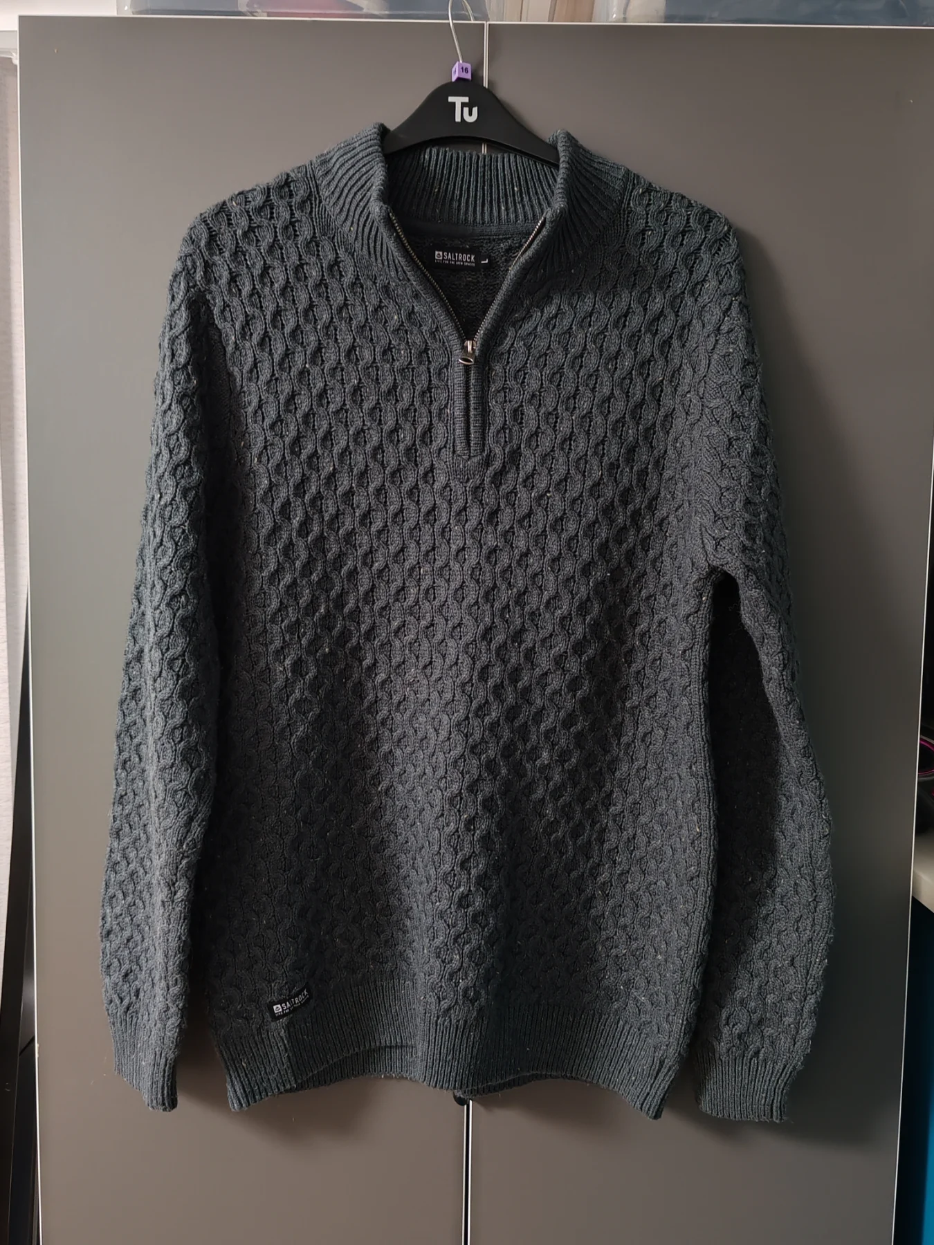 Saltrock Men's Charcoal Grey Cable Knit 1/4 Zip Jumper - Size L