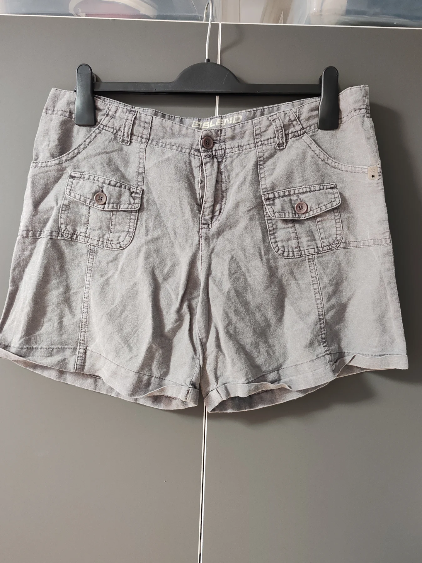 Blend Grey Cotton-Linen Blend Cargo Style Casual Shorts Size 42