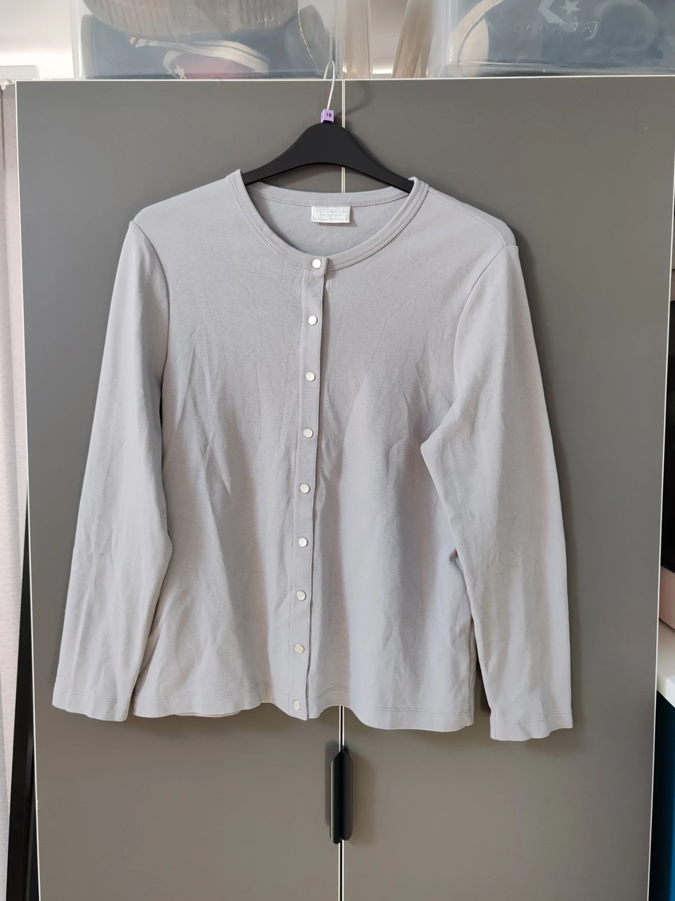 Cotswold Collections Grey 100% Cotton Button Cardigan - Size L / 16