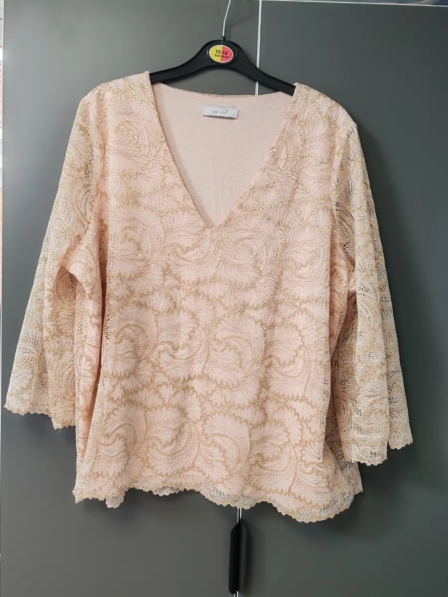 Per Una M&S blush pink & gold lace V-neck top - size 20