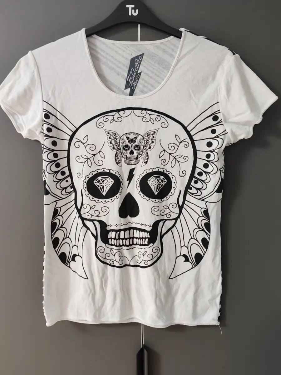 Electric Tees Sugar Skull & Butterfly Graphic Tee - Size L (Fits UK 12 approx)