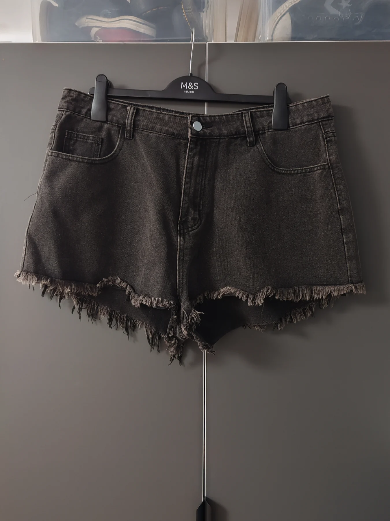 SHEIN Curve Black Distressed Flame Denim Shorts - Size 2XL (UK 20)