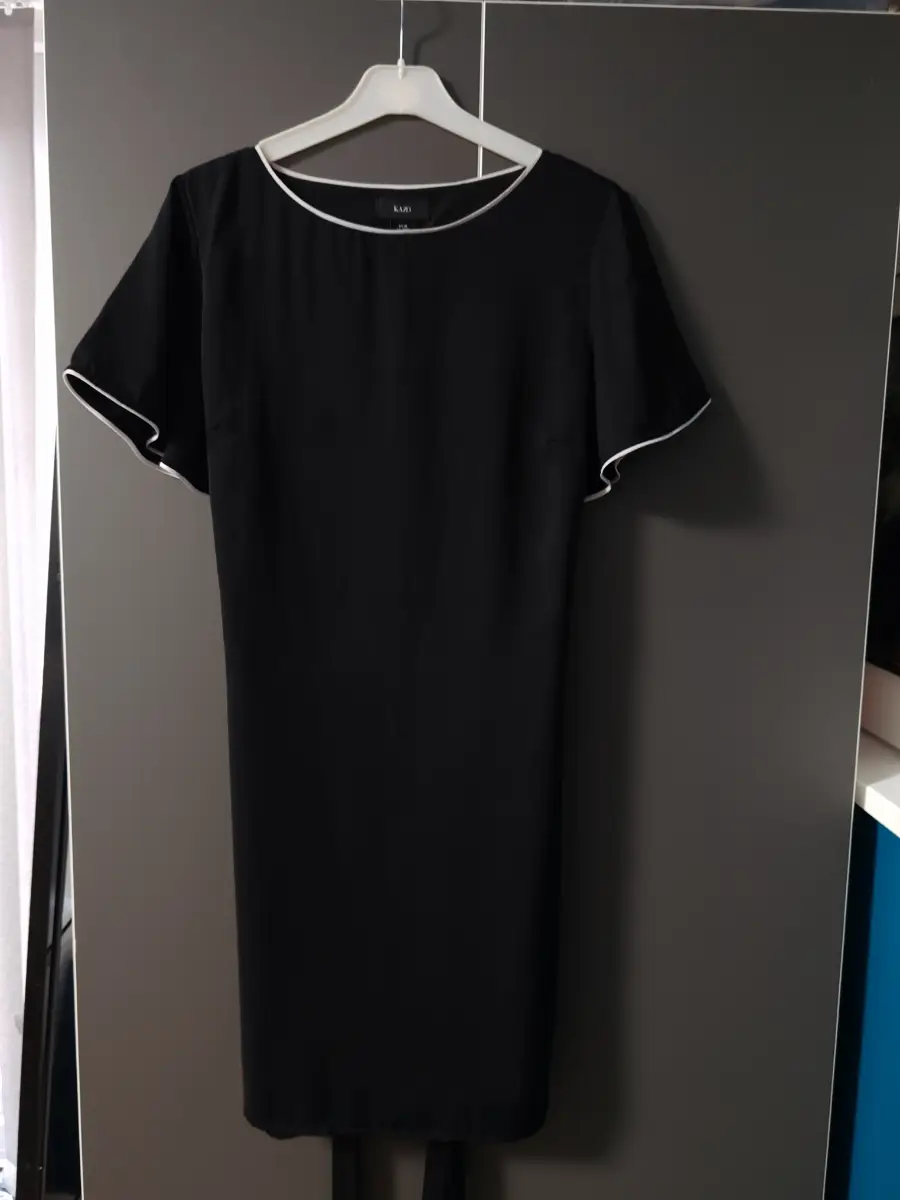 Kazo black shift dress with white contrast trim - Size UK M
