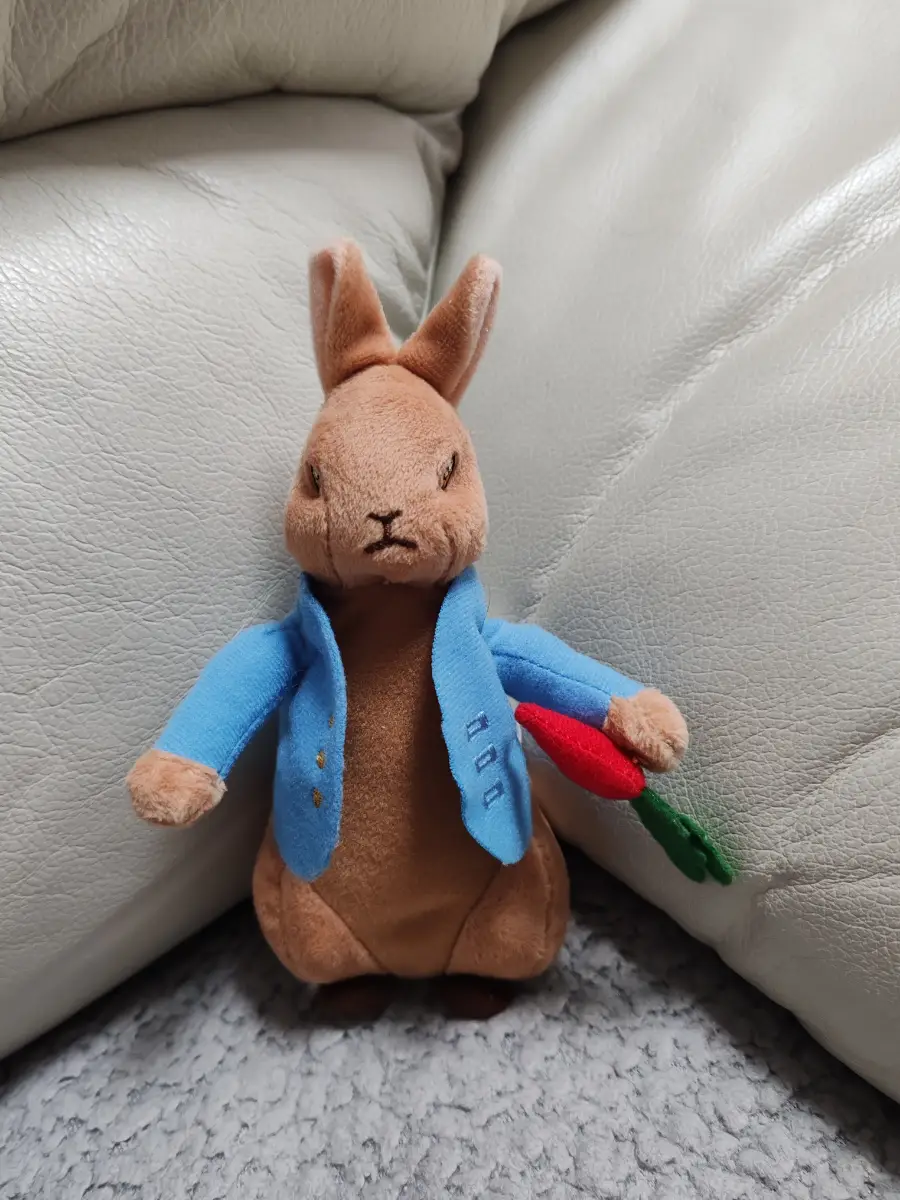 Peter Rabbit plush holding carrot – 7" Beatrix Potter soft toy