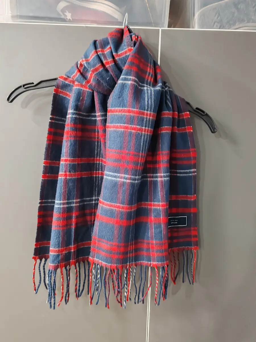 John Lewis navy, red & white tartan plaid tassel scarf - good condition
