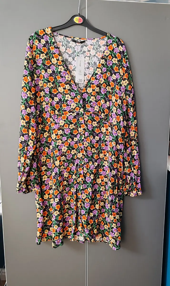 George At Asda Floral V-Neck Mini Dress Size 16 Brand New