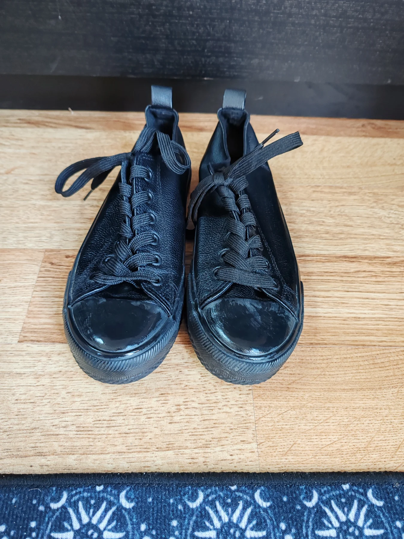 Primark Black Faux Leather Low-Top Trainers - Size UK 5 / EU 38