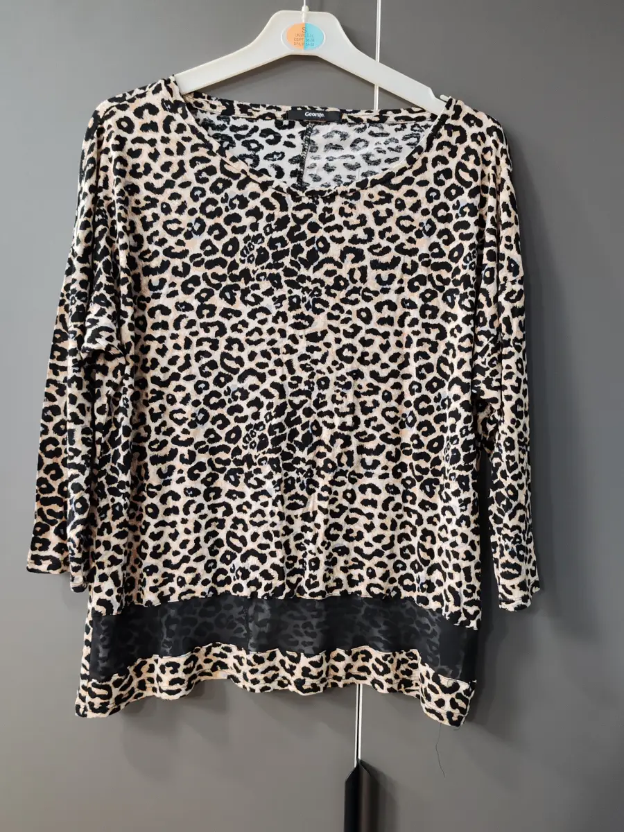 George at Asda leopard print 3/4 sleeve top with chiffon trim - size UK 14
