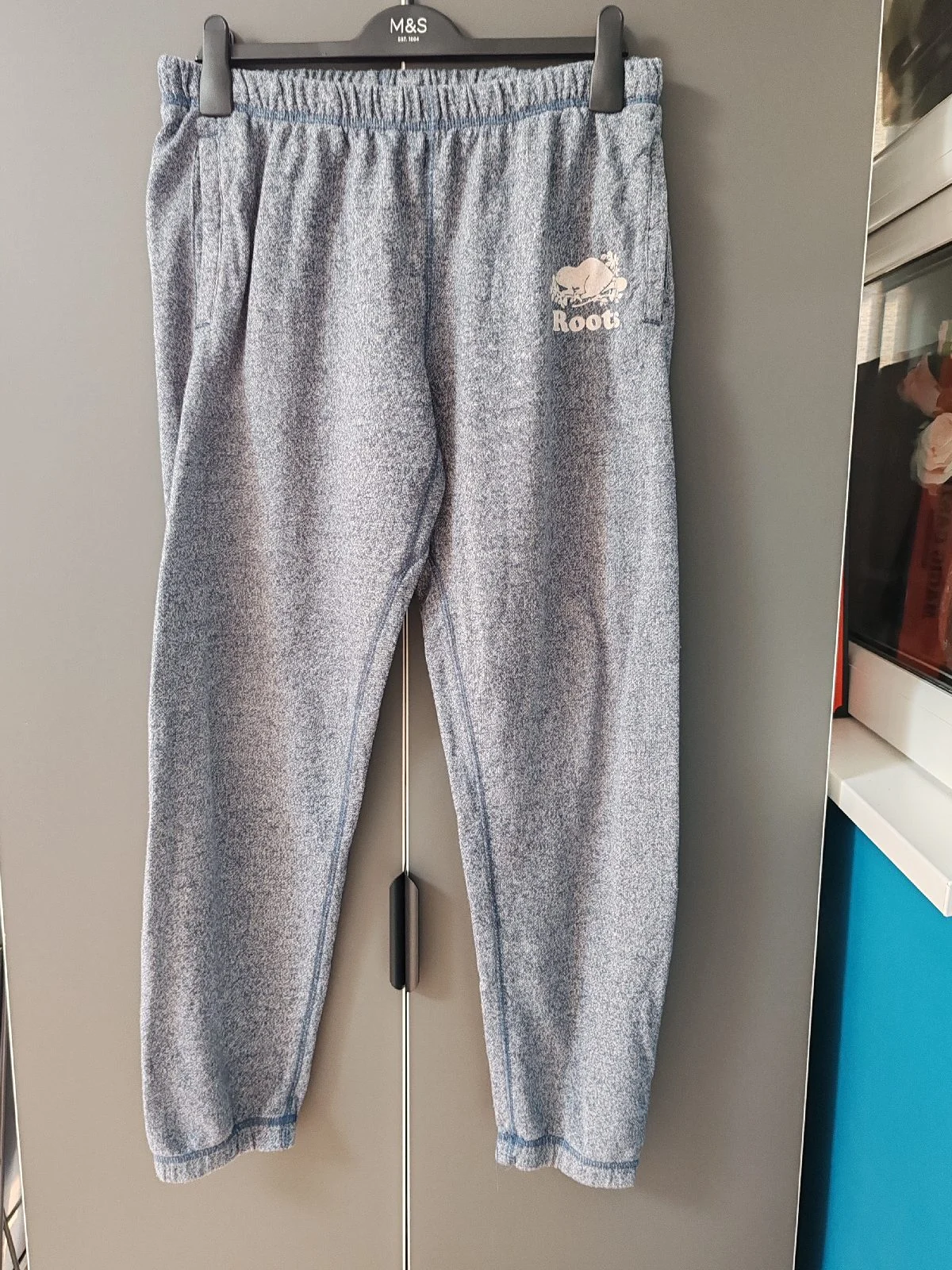 Roots Canada Salt & Pepper Blue Knit Sweatpants Joggers Size L