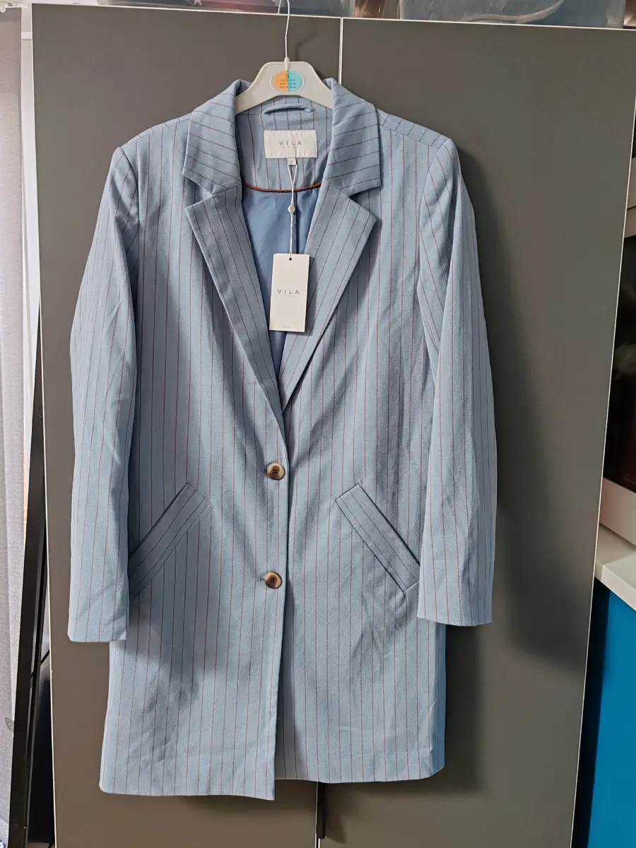 BNWT Vila blue pinstripe longline blazer - size UK 10 approx