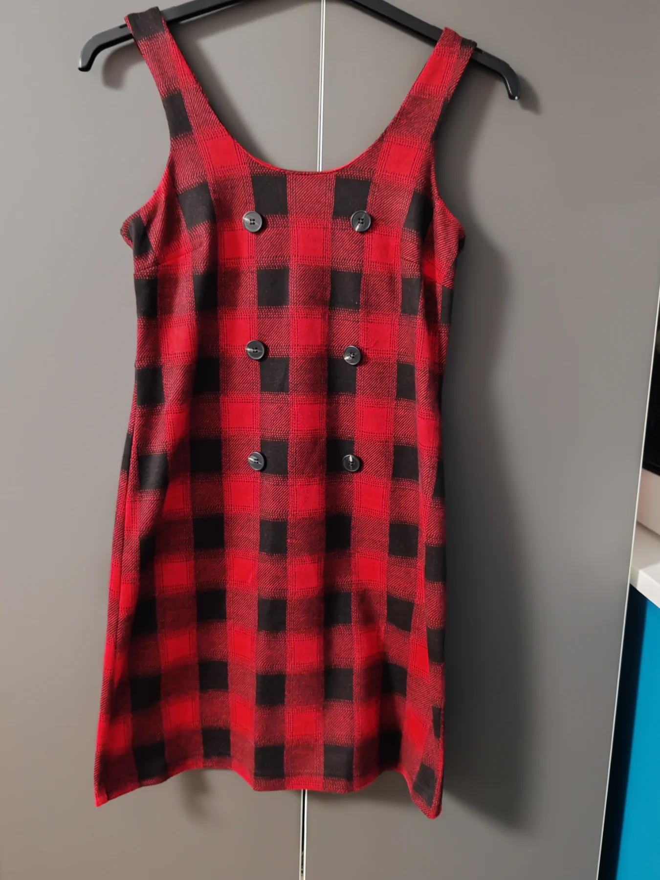 Peacocks Red and Black Buffalo Check Pinafore Mini Dress Size UK 8