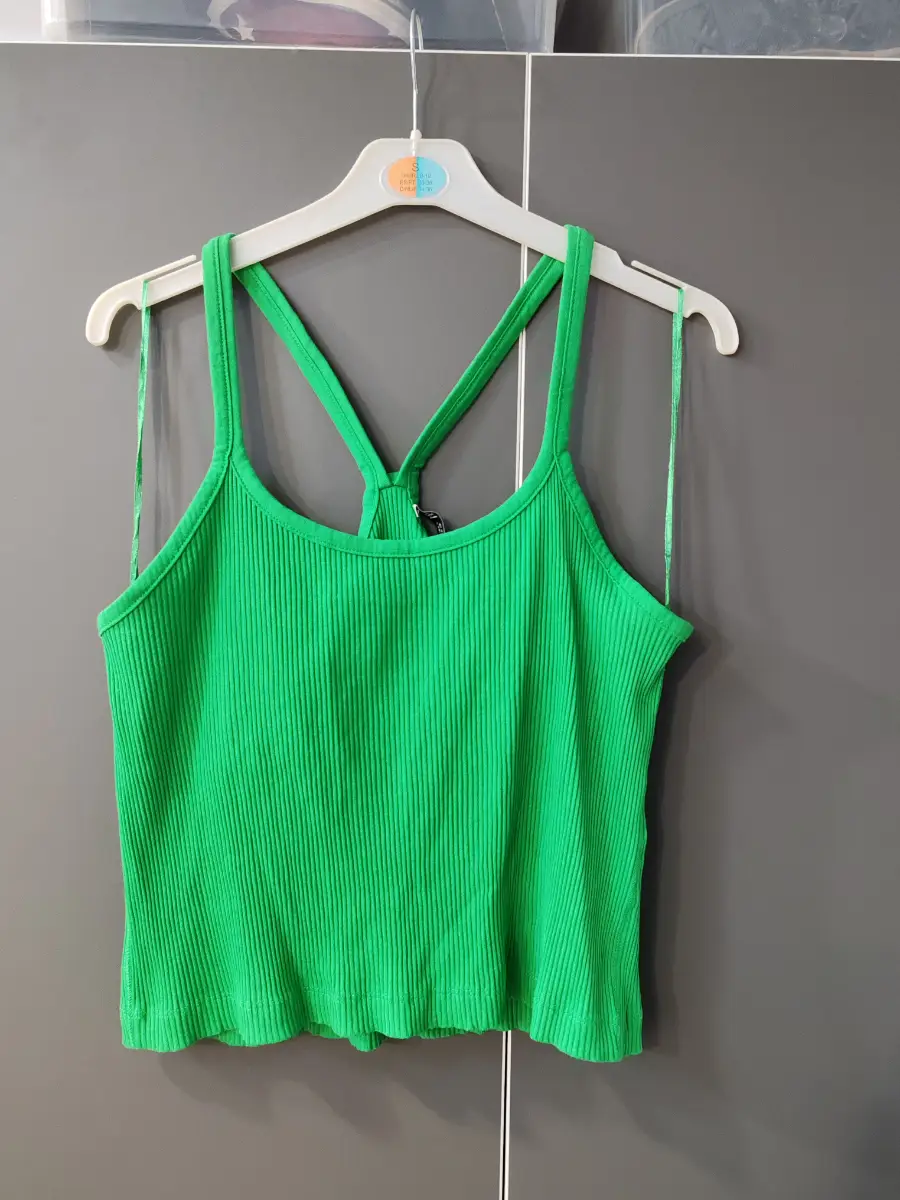 Zara bright green ribbed cotton blend vest crop top - size XL (approx UK 16)