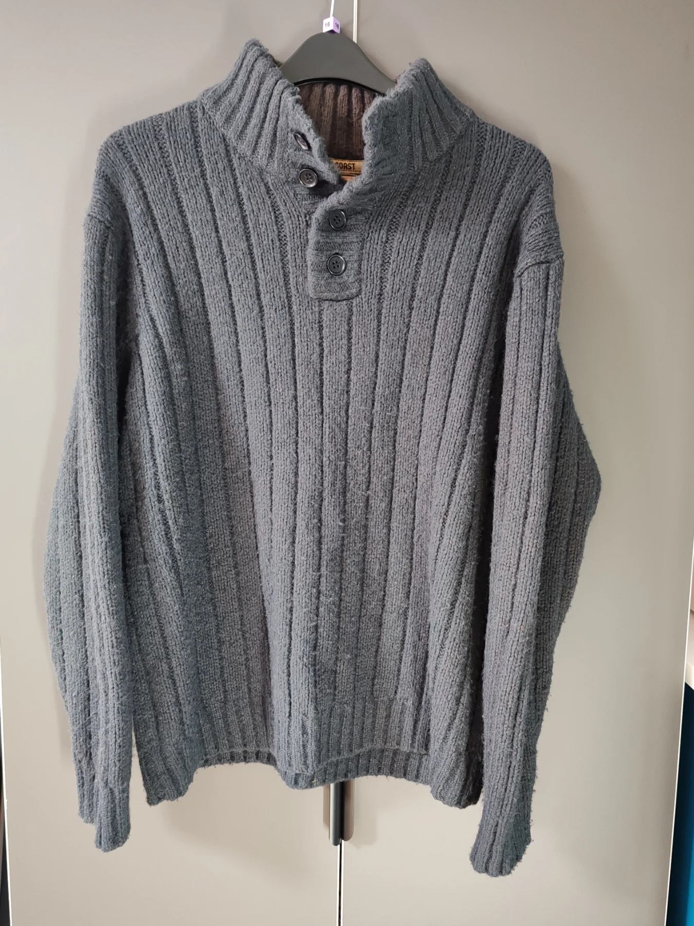 M&S North Coast Men’s Ribbed Knit Jumper Size L - Navy Grey Wool Blend