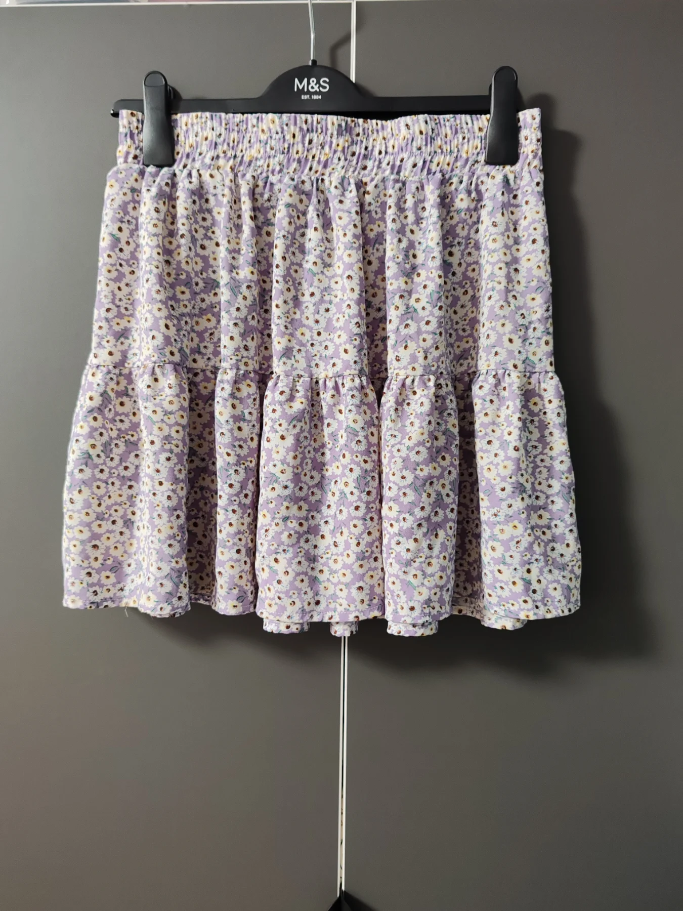Lilac Daisy Floral Tiered Frill Mini Skirt Size UK 10 - 12 (M)