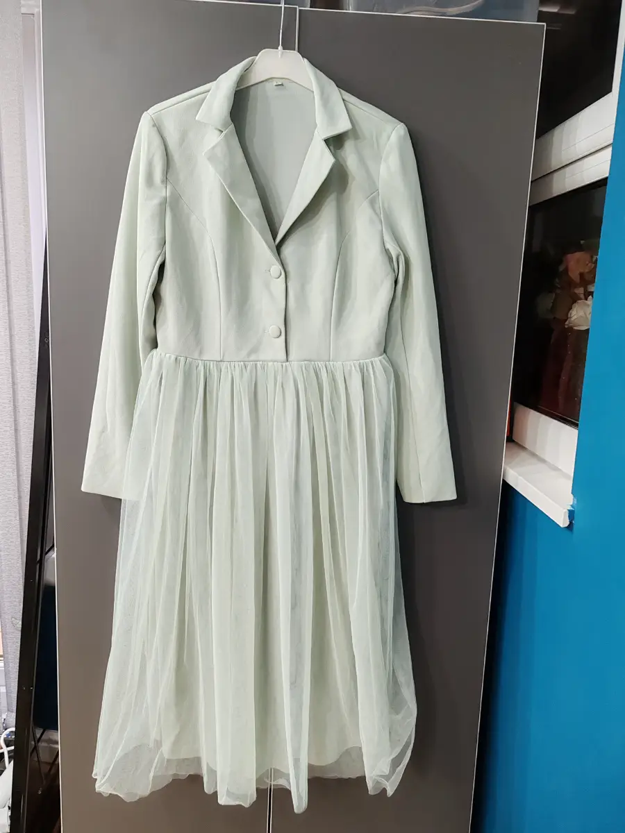 Mint green blazer dress with tulle mesh skirt - Size Large