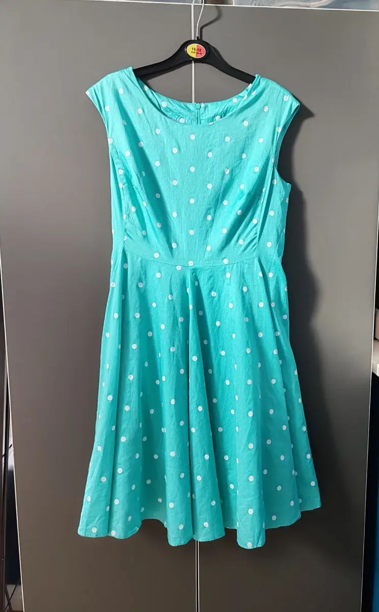 Joules Amelie Turquoise Polka Dot Fit & Flare Dress Size 10