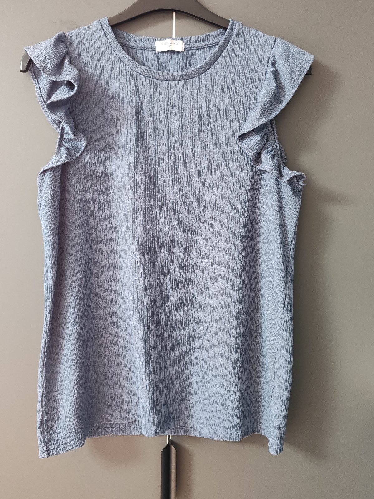 Papaya Matalan Dusty Blue Plisse Ruffle Sleeve Top Size 16