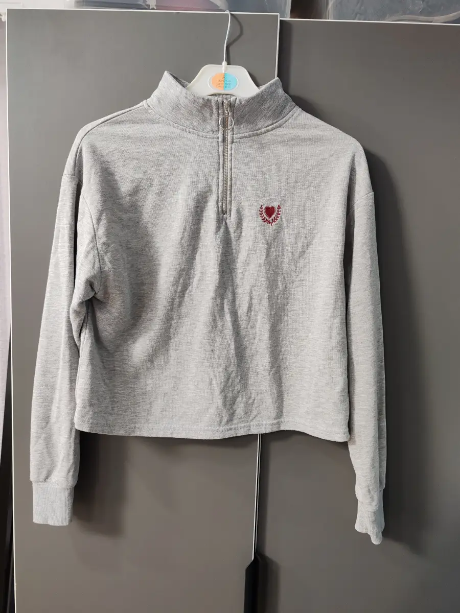 New Look grey with red heart embroidered quarter zip top - UK 6