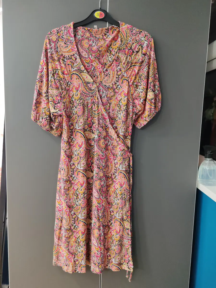 Next pink paisley wrap midi dress short sleeve size 12