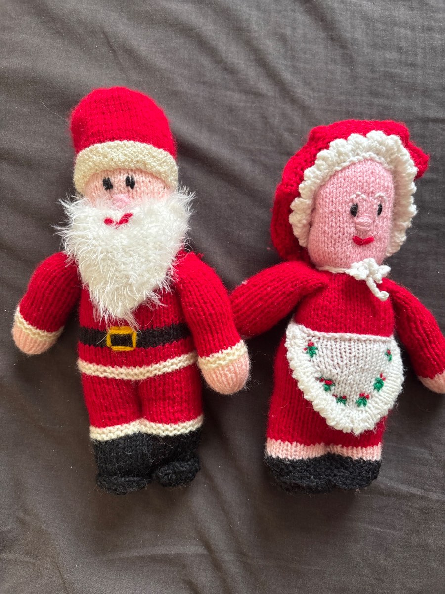 Hand knitted Santa & Mrs Claus soft toys