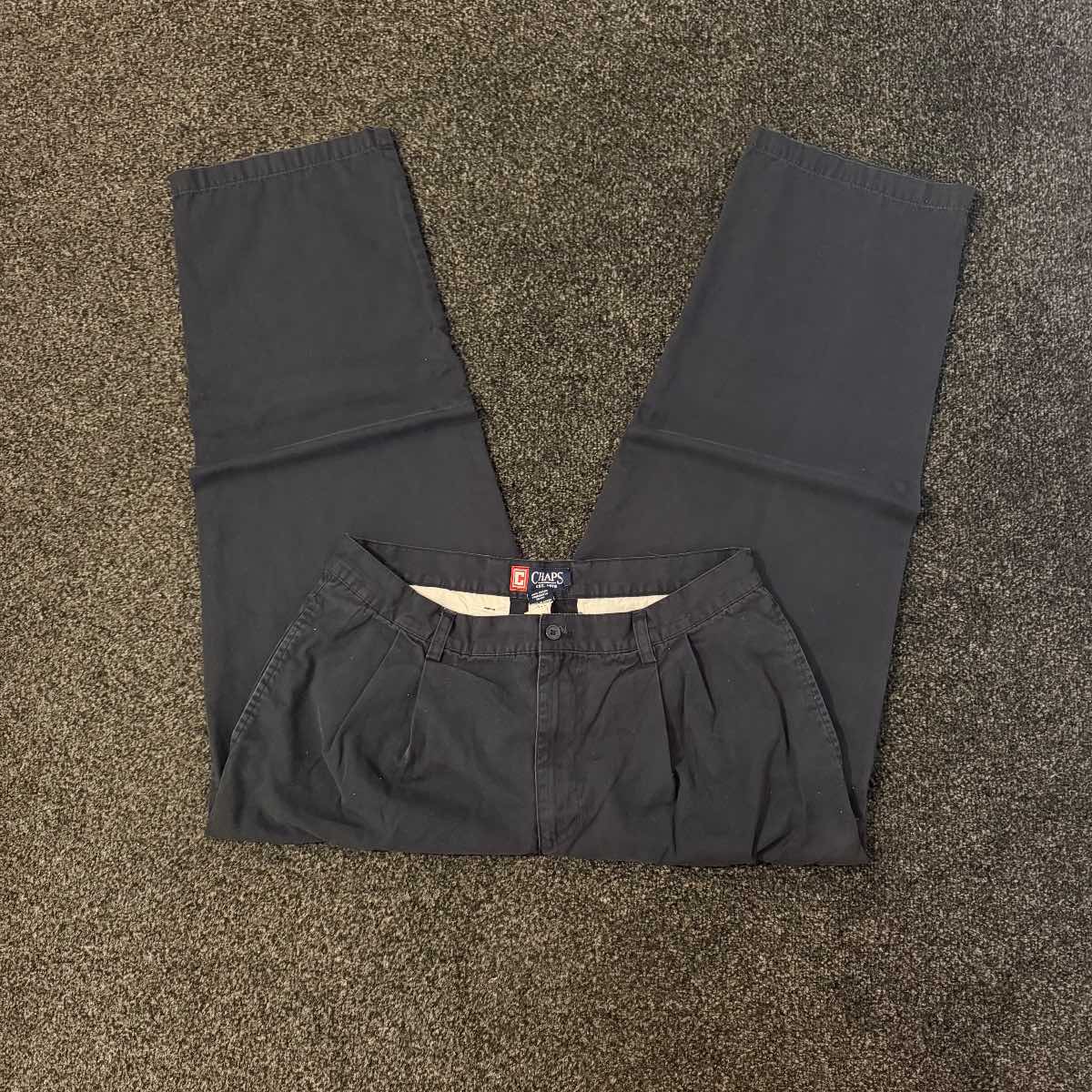 Chaps dark charcoal vintage 1940s style straight leg pleated chinos